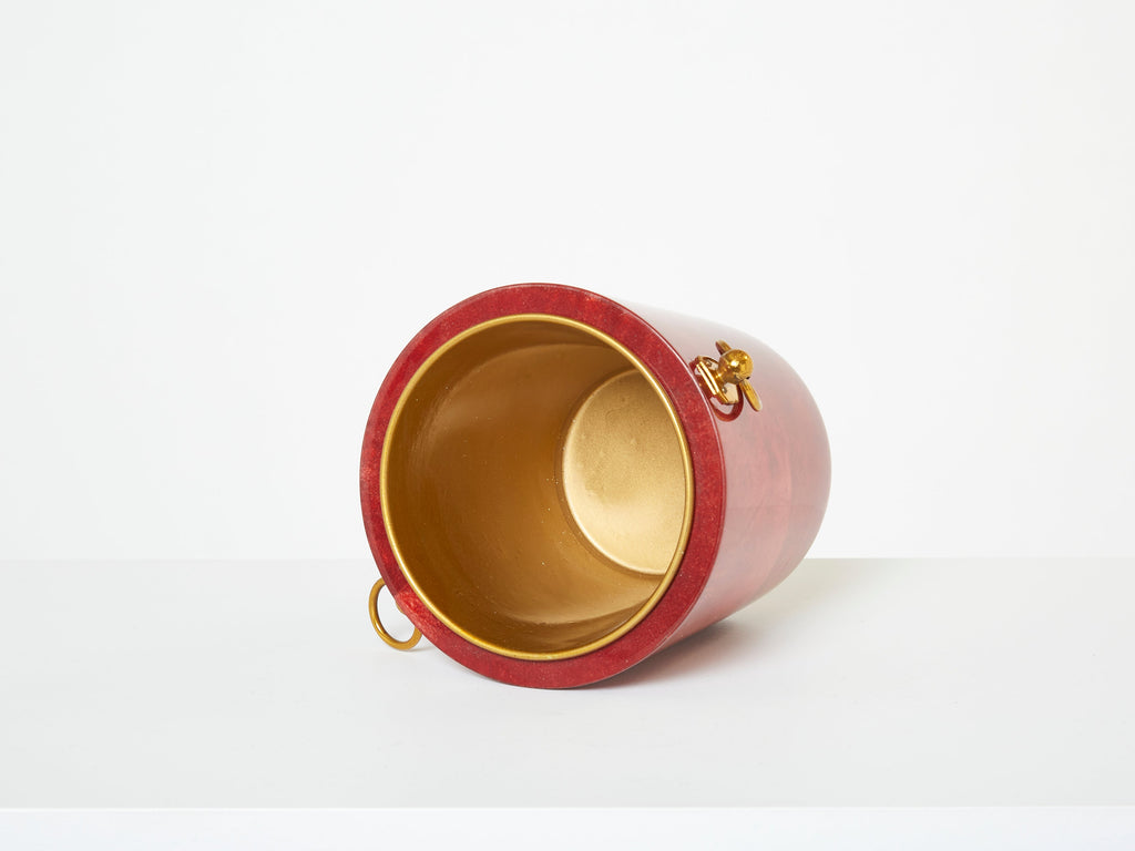 Aldo Tura goatskin brass ice bucket cocktail shaker bar set 1960