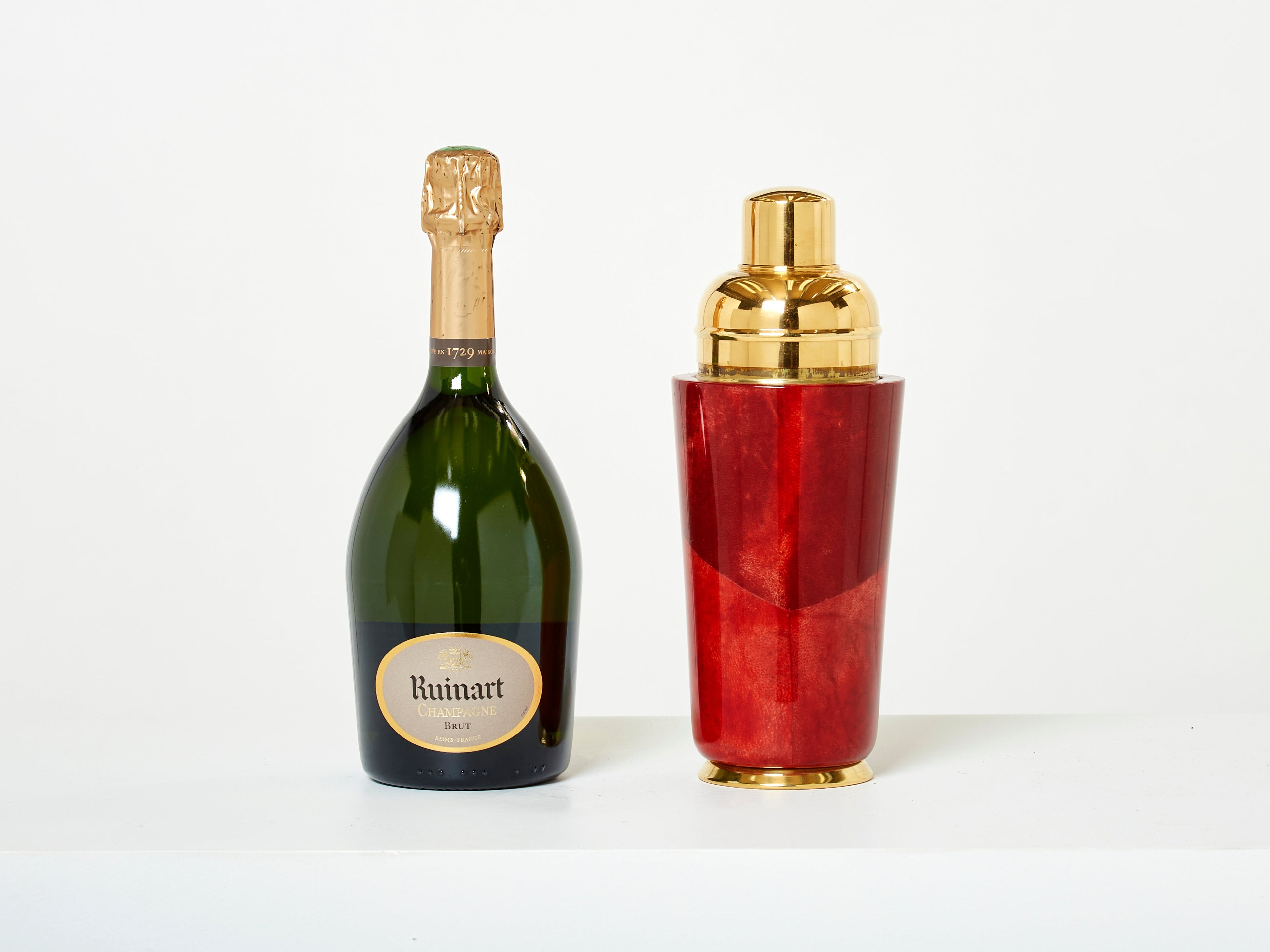 Aldo Tura goatskin brass ice bucket cocktail shaker bar set 1960