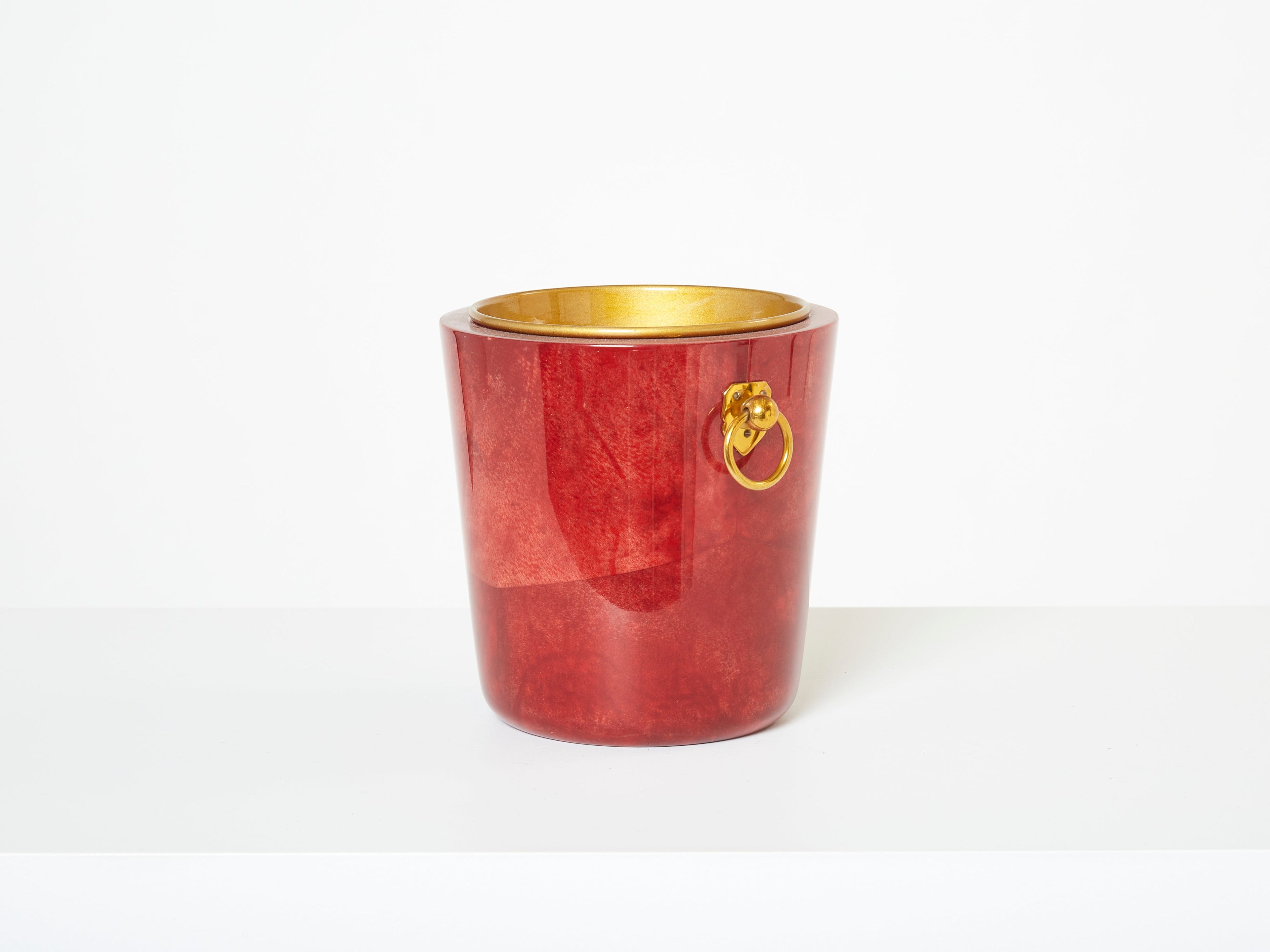 Aldo Tura goatskin brass ice bucket cocktail shaker bar set 1960