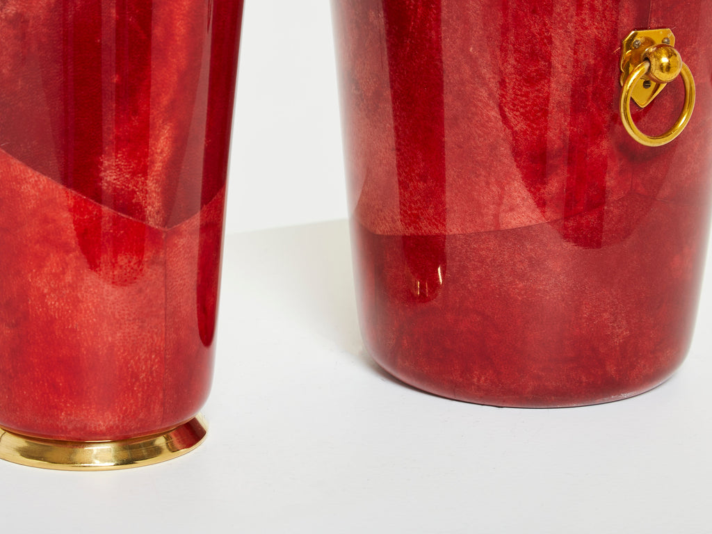 Aldo Tura goatskin brass ice bucket cocktail shaker bar set 1960