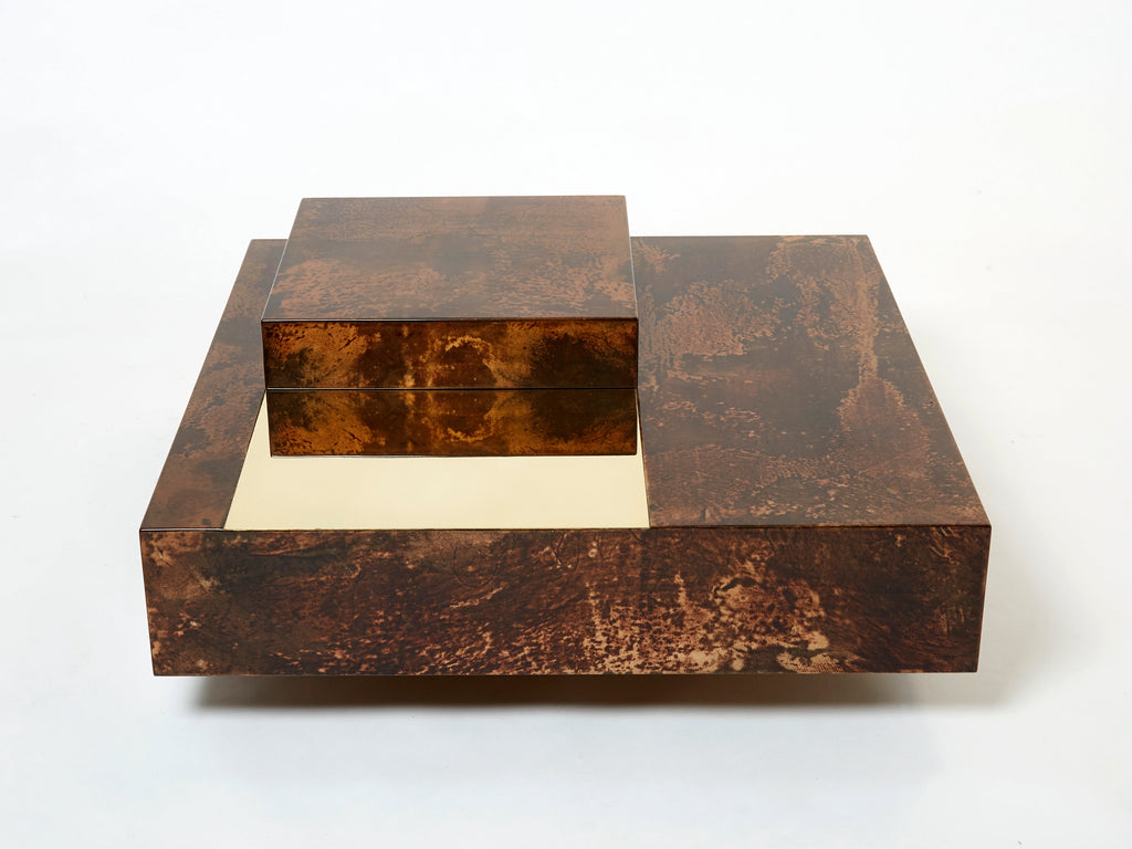 Aldo Tura goatskin parchment brass bar coffee table 1960
