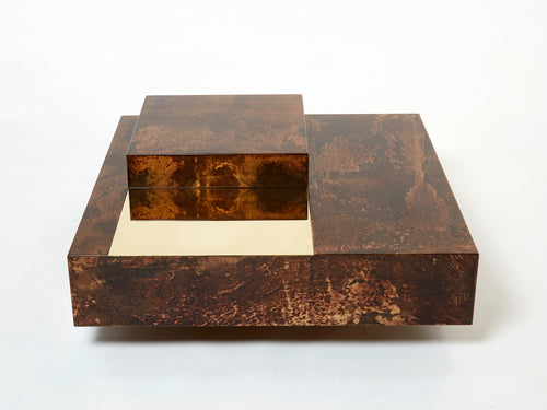 Aldo Tura goatskin parchment brass bar coffee table 1960