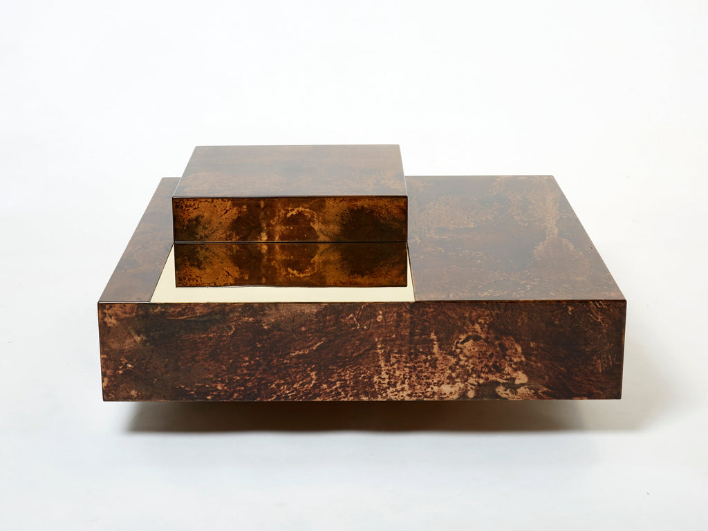Aldo Tura goatskin parchment brass bar coffee table 1960
