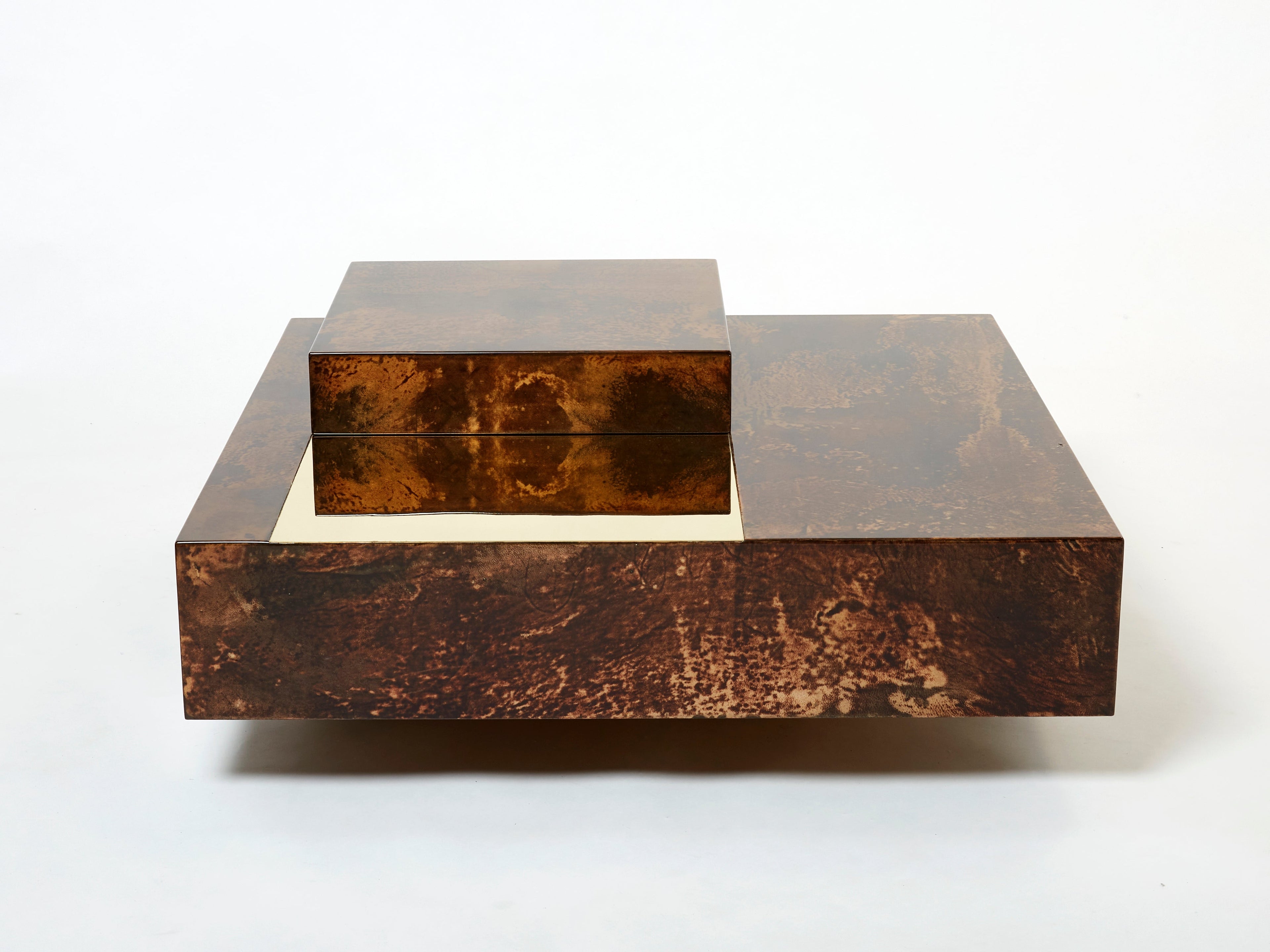 Aldo Tura goatskin parchment brass bar coffee table 1960