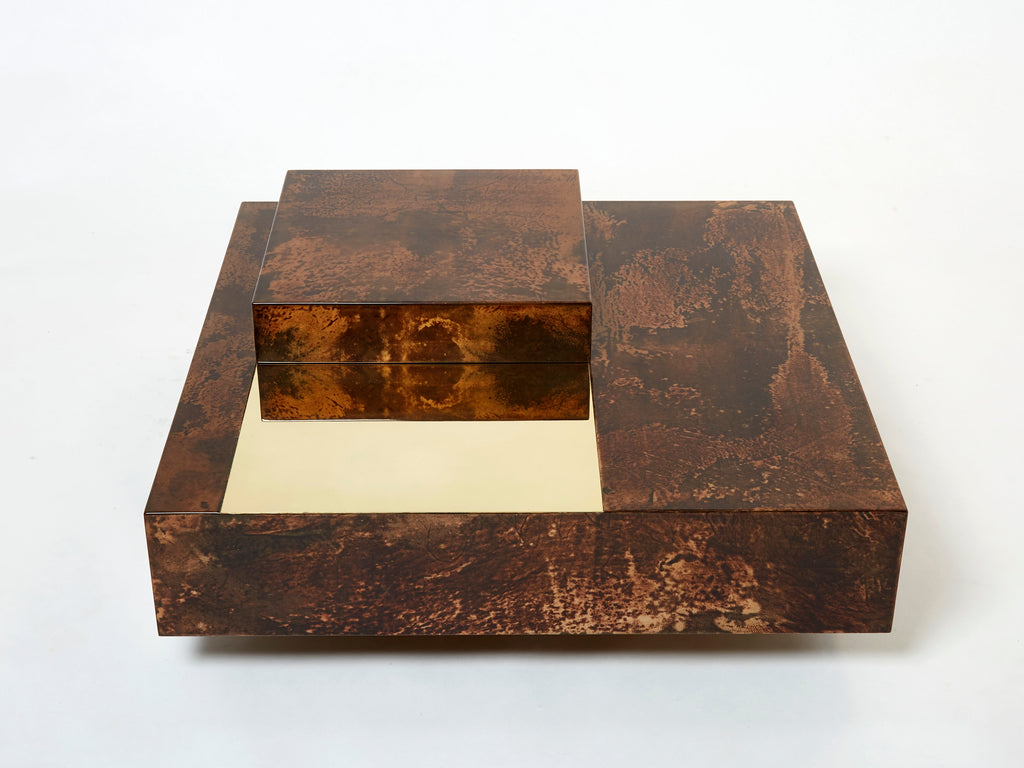 Aldo Tura goatskin parchment brass bar coffee table 1960
