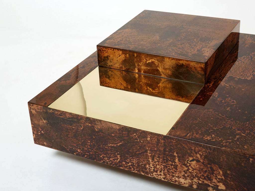 Aldo Tura goatskin parchment brass bar coffee table 1960