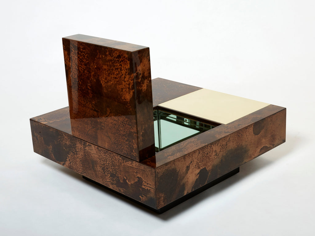 Aldo Tura goatskin parchment brass bar coffee table 1960
