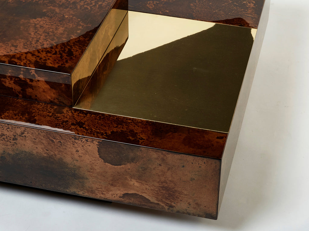 Aldo Tura goatskin parchment brass bar coffee table 1960