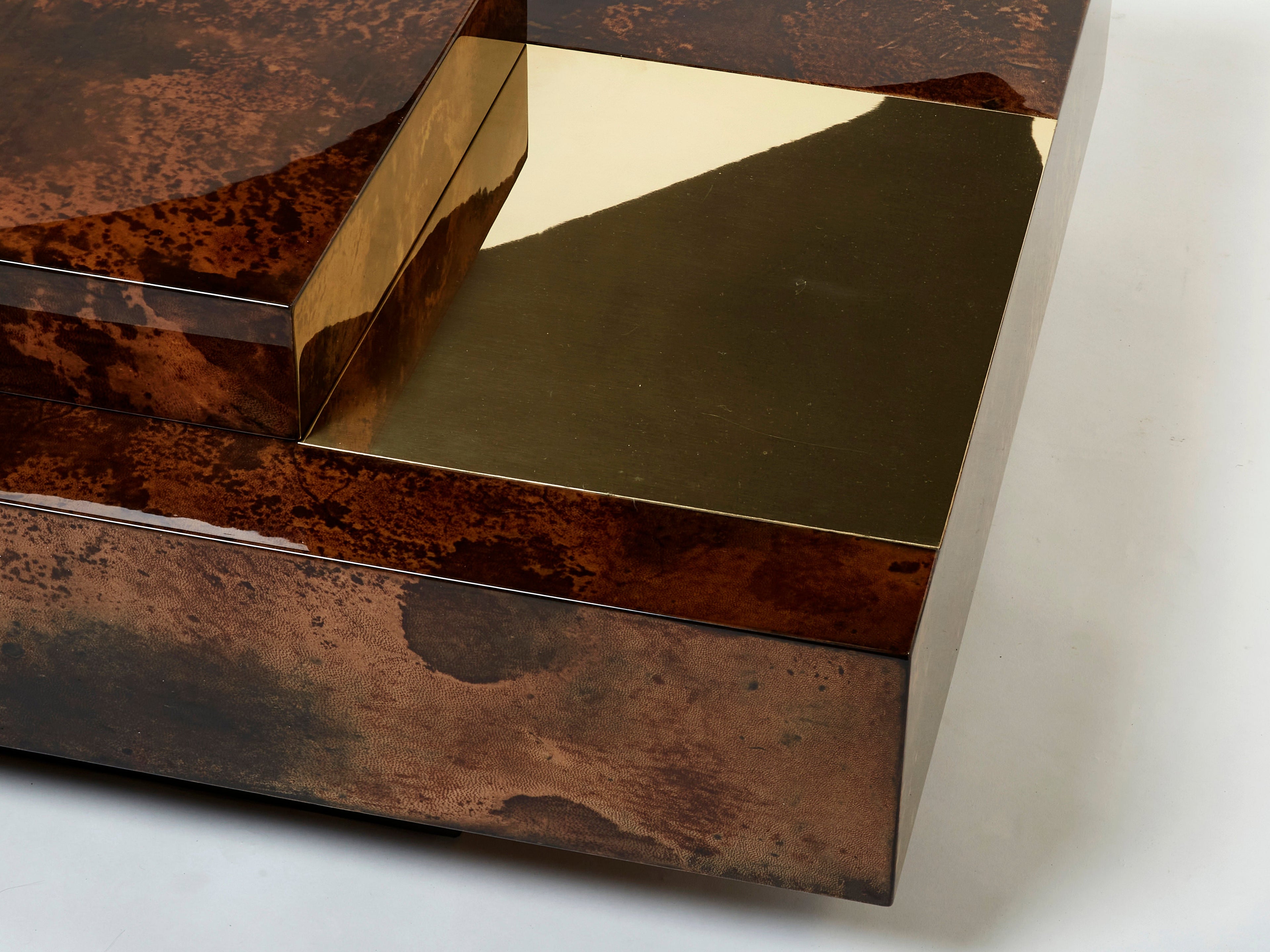 Aldo Tura goatskin parchment brass bar coffee table 1960