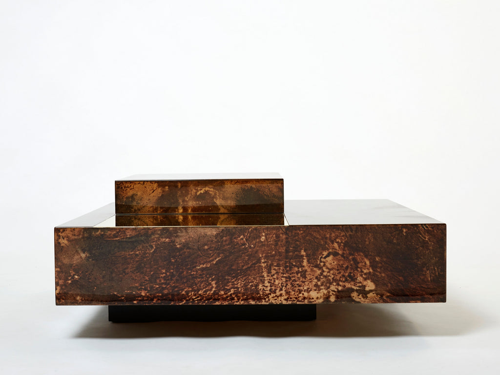 Aldo Tura goatskin parchment brass bar coffee table 1960