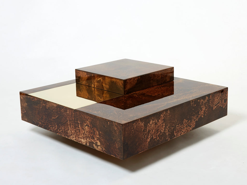 Aldo Tura goatskin parchment brass bar coffee table 1960