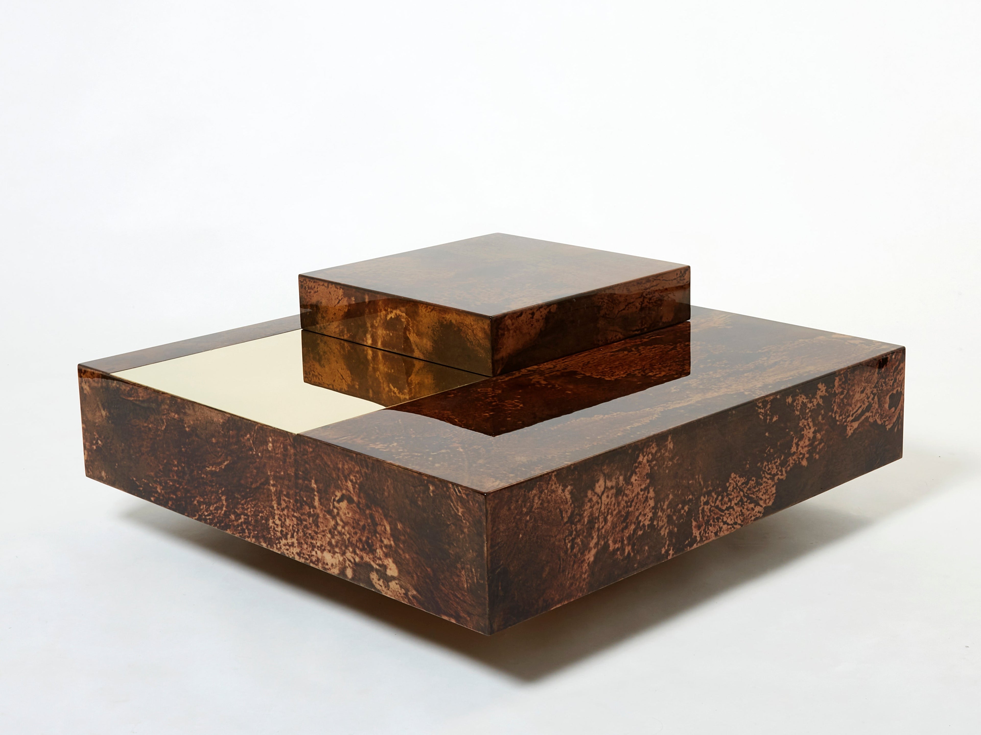 Aldo Tura goatskin parchment brass bar coffee table 1960