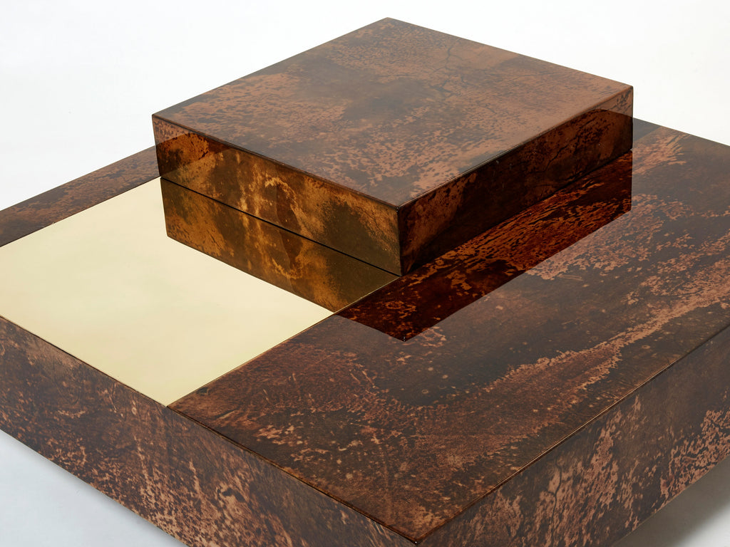 Aldo Tura goatskin parchment brass bar coffee table 1960