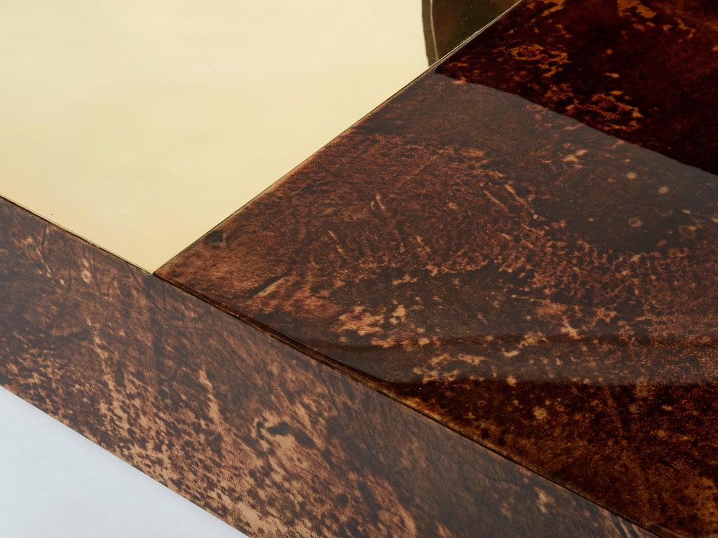 Aldo Tura goatskin parchment brass bar coffee table 1960