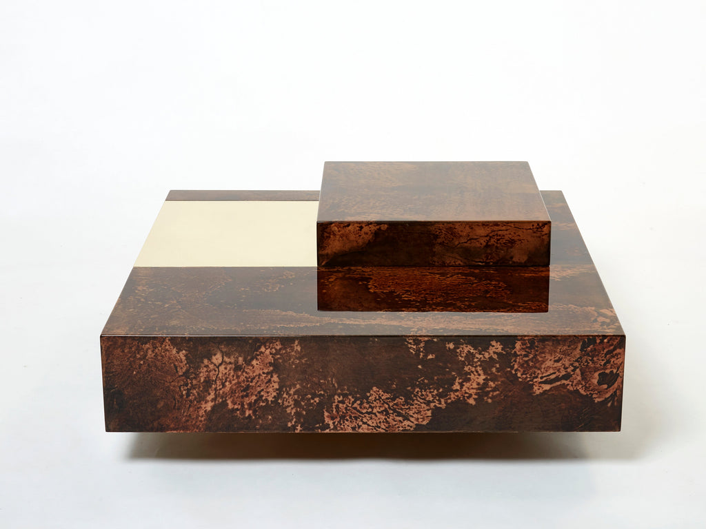 Aldo Tura goatskin parchment brass bar coffee table 1960