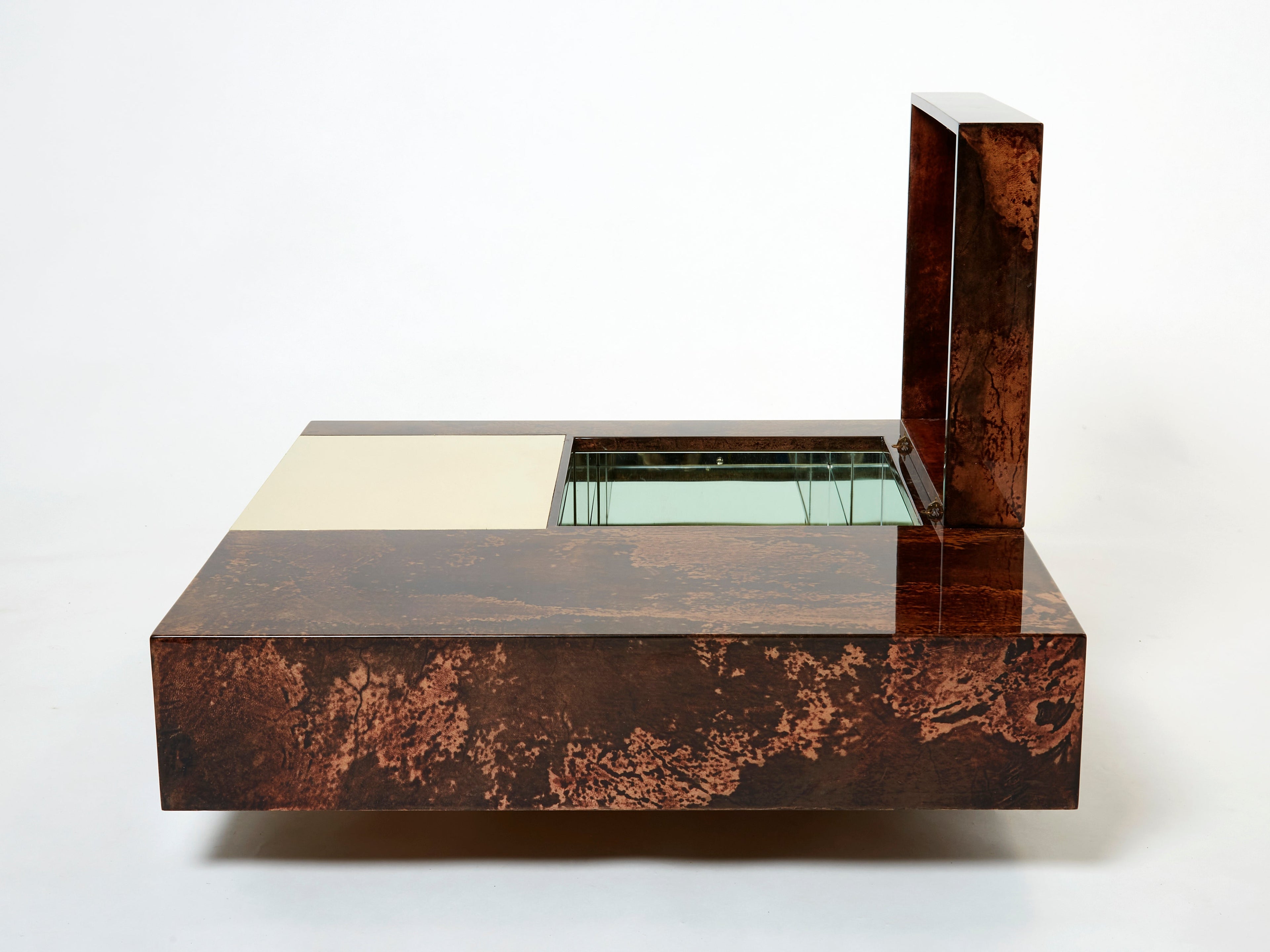 Aldo Tura goatskin parchment brass bar coffee table 1960