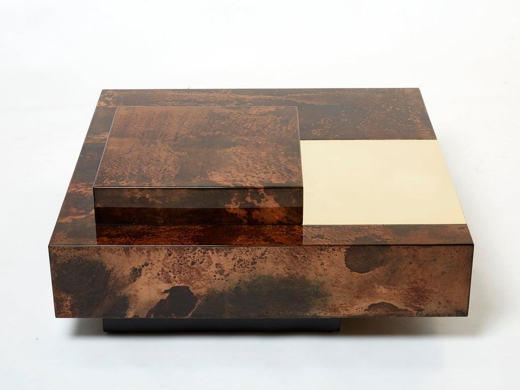 Aldo Tura goatskin parchment brass bar coffee table 1960