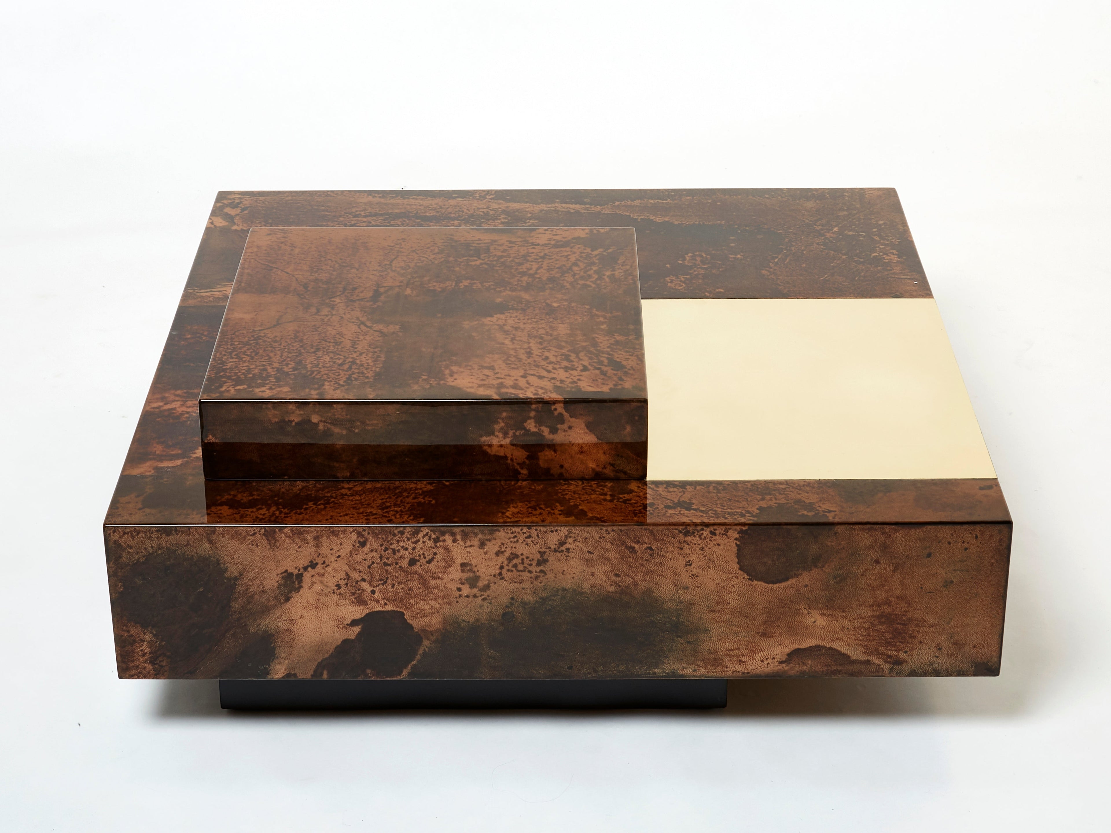 Aldo Tura goatskin parchment brass bar coffee table 1960