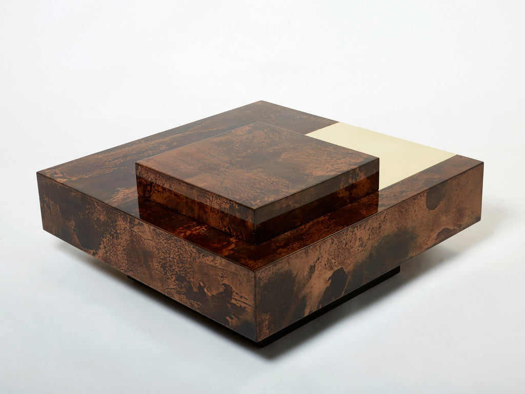 Aldo Tura goatskin parchment brass bar coffee table 1960