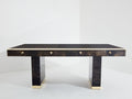 Aldo Tura large desk brown goatskin parchment brass 1960s