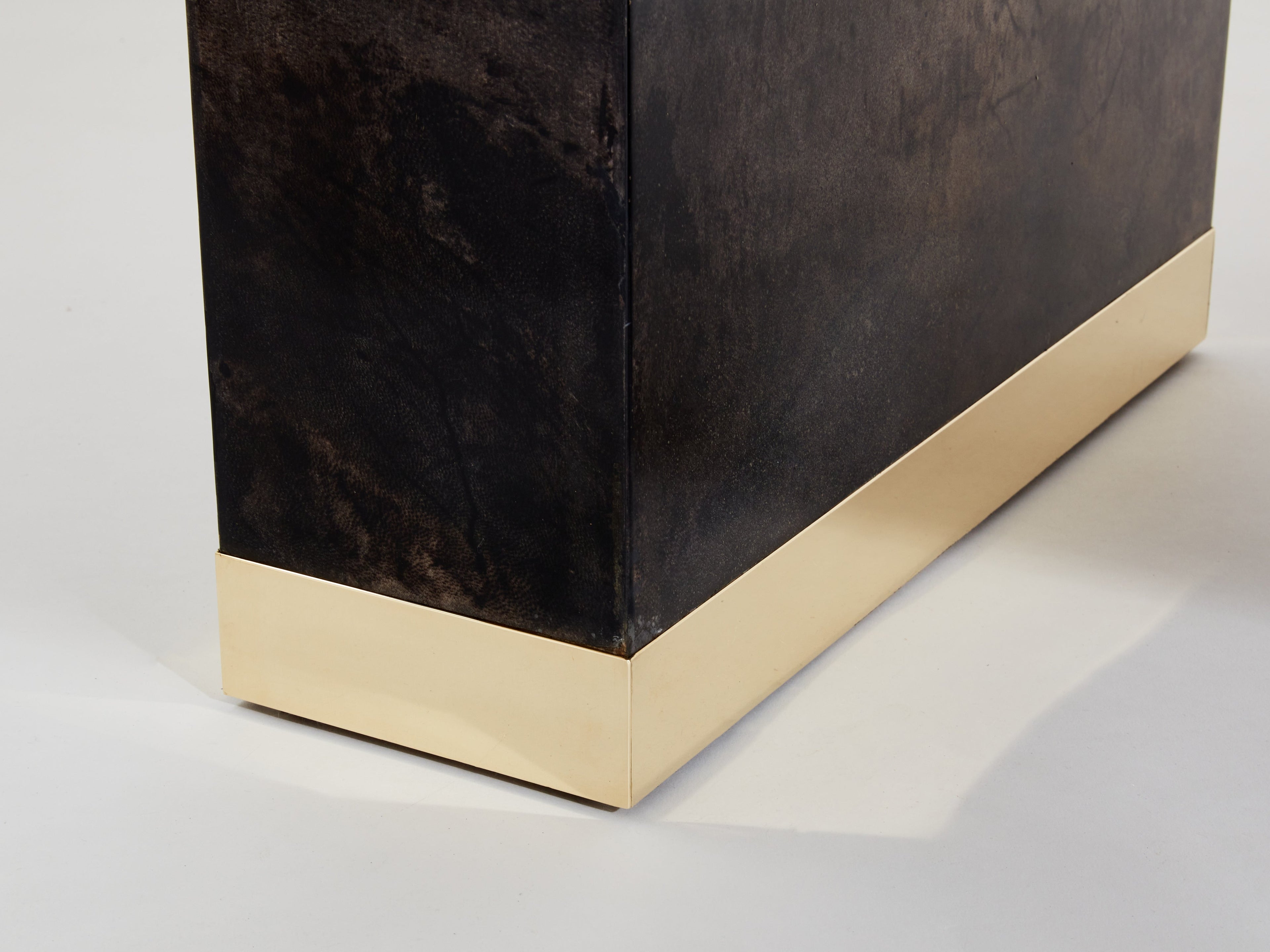 Aldo Tura large desk brown goatskin parchment brass 1960s