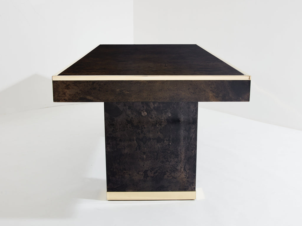 Aldo Tura large desk brown goatskin parchment brass 1960s