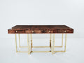 Aldo Tura large desk brown goatskin parchment brass chrome 1960s