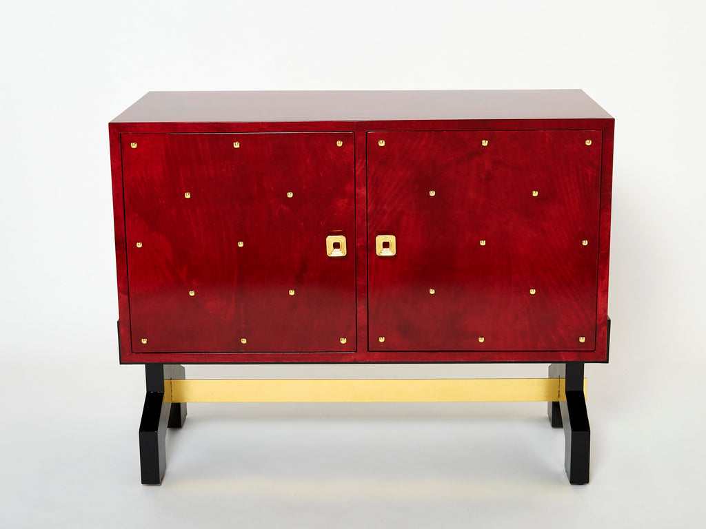 Aldo Tura red goatskin parchment brass cabinet bar 1960s