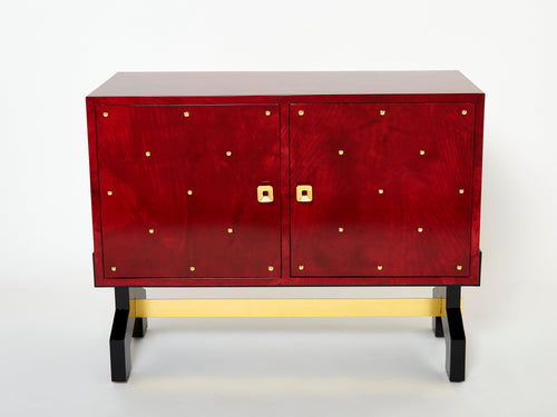 Aldo Tura red goatskin parchment brass cabinet bar 1960s