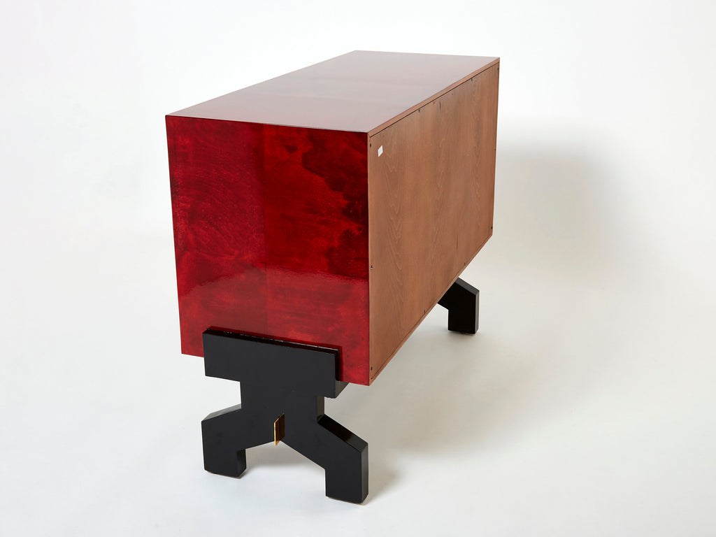 Aldo Tura red goatskin parchment brass cabinet bar 1960s