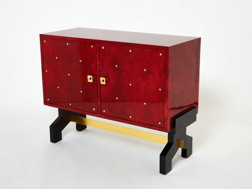 Aldo Tura red goatskin parchment brass cabinet bar 1960s