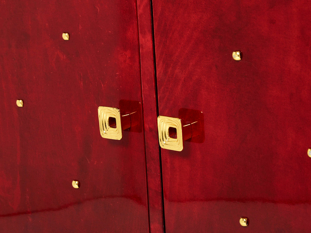 Aldo Tura red goatskin parchment brass cabinet bar 1960s