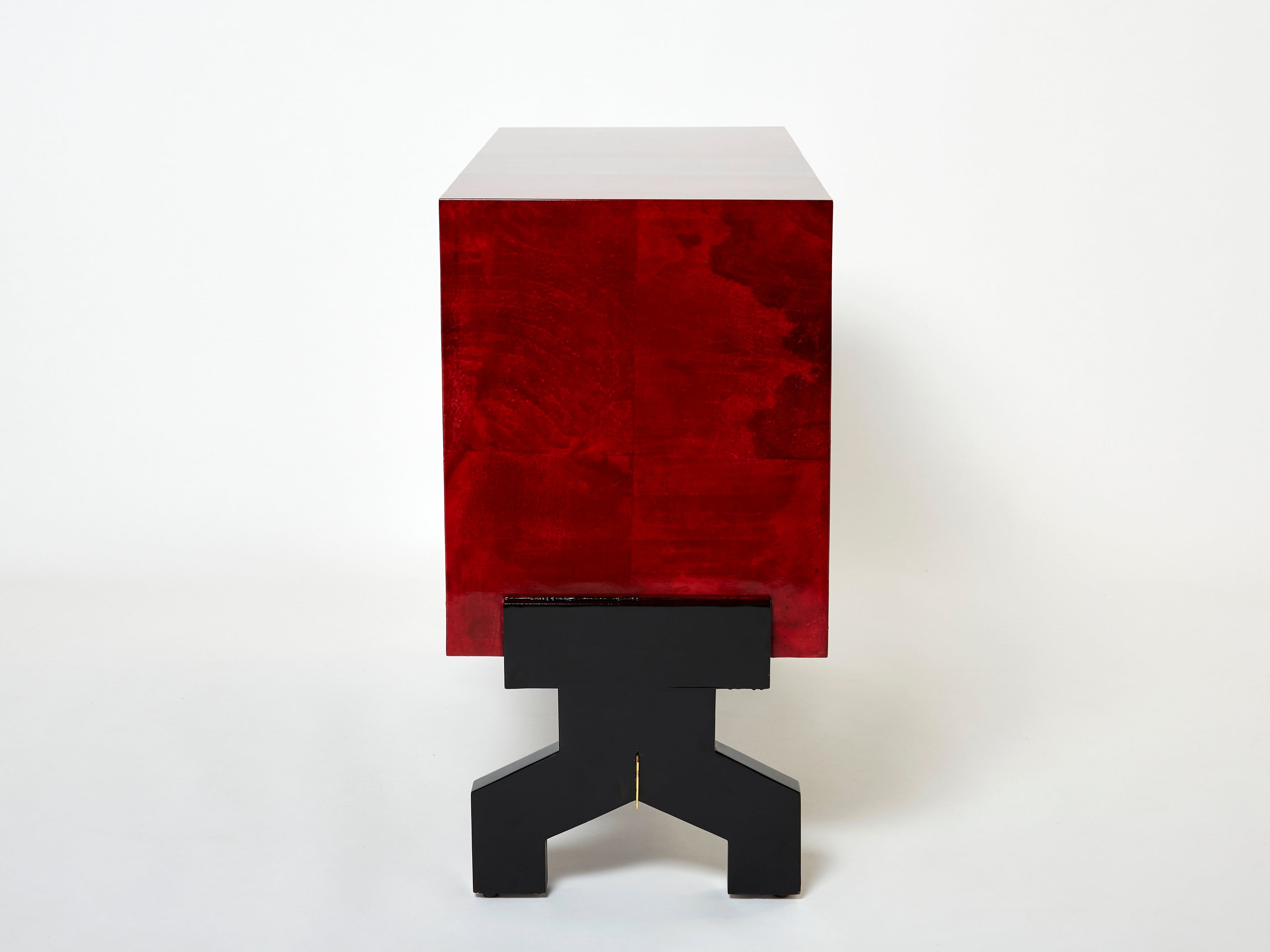 Aldo Tura red goatskin parchment brass cabinet bar 1960s