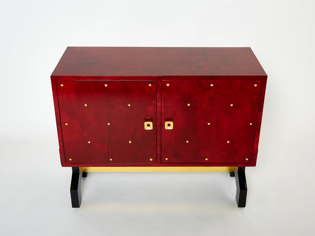 Aldo Tura red goatskin parchment brass cabinet bar 1960s