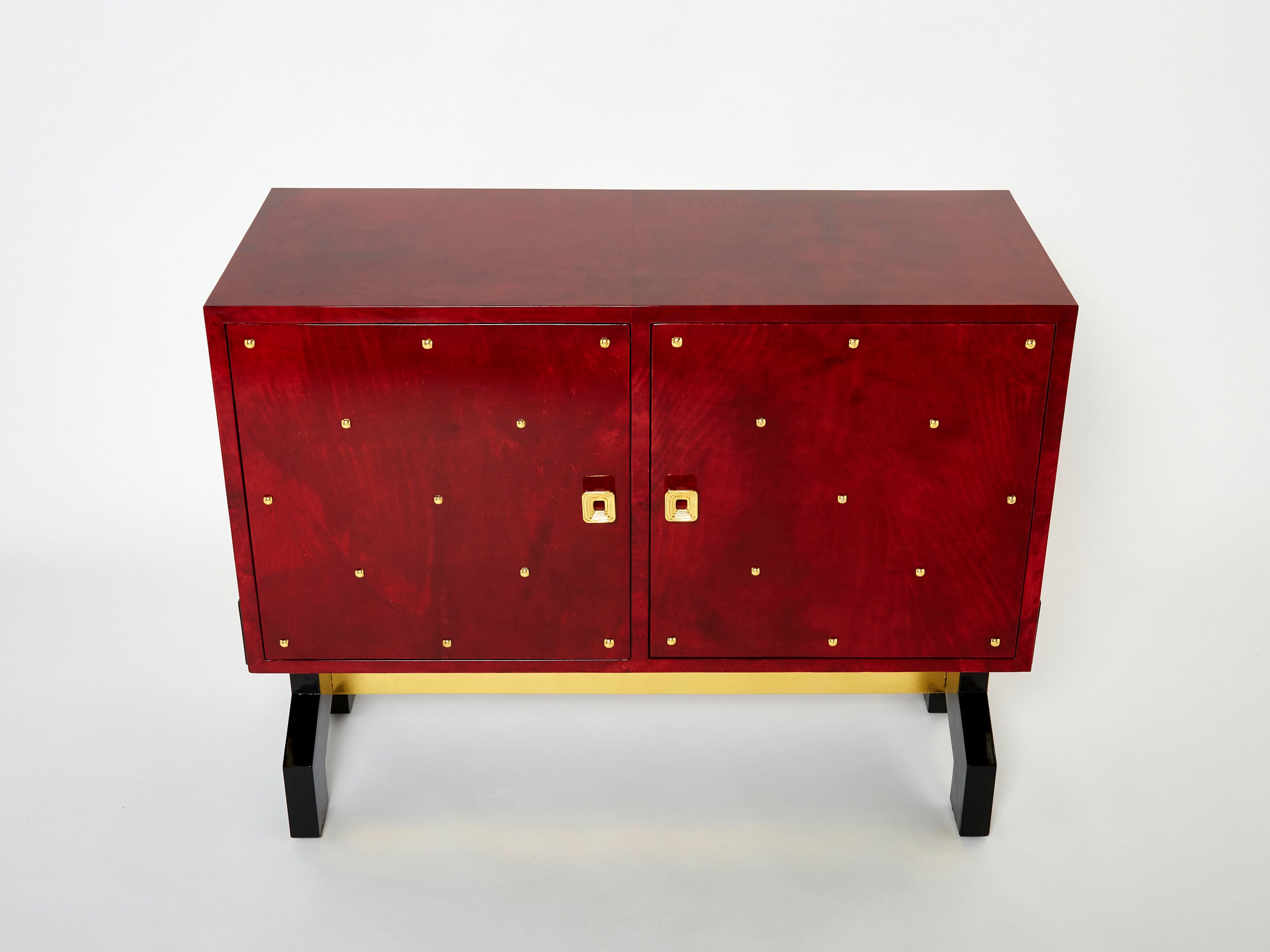 Aldo Tura red goatskin parchment brass cabinet bar 1960s