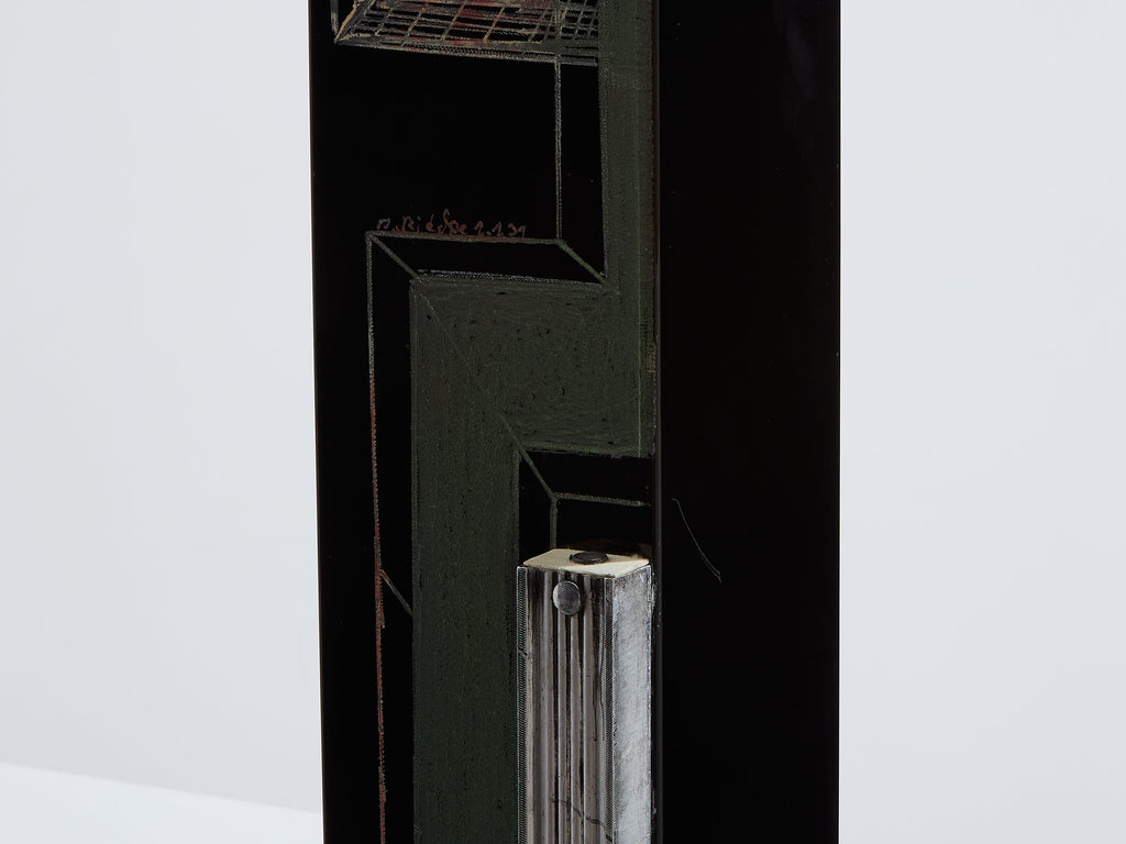 Anatole Riecke Art Deco tall black opaline glass green vase 1939