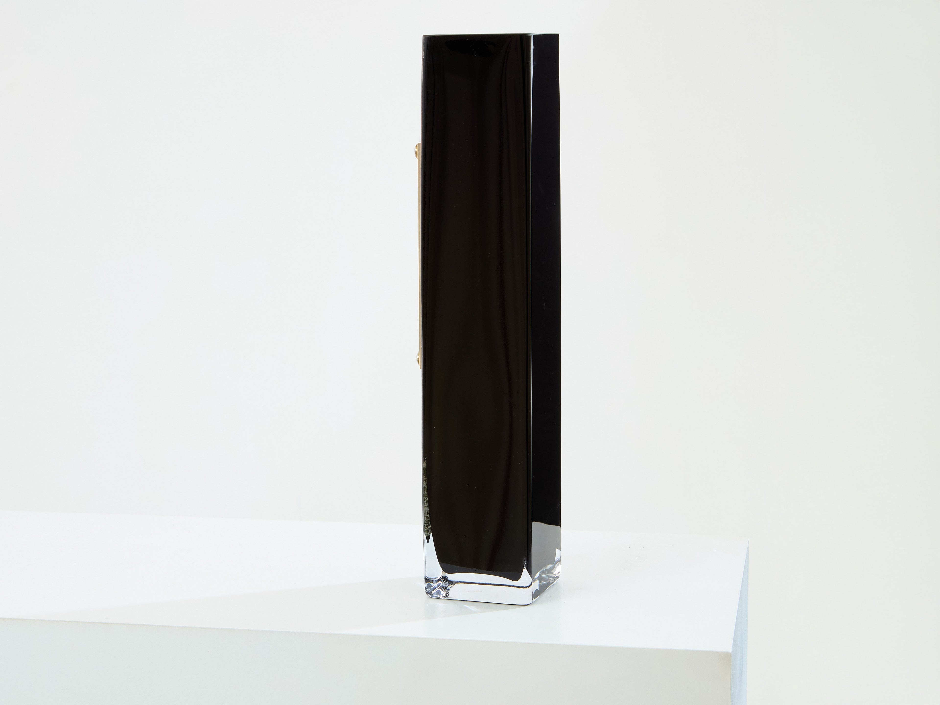 Anatole Riecke Art Deco tall black opaline glass red green vase 1946