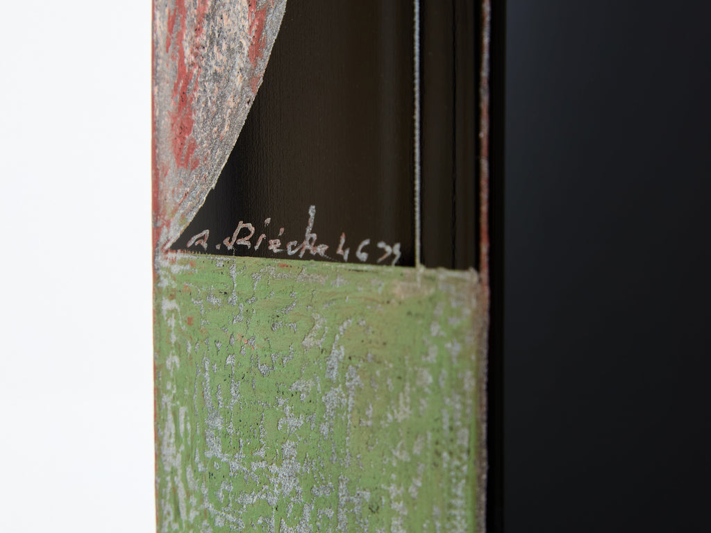 Anatole Riecke Art Deco tall black opaline glass red green vase 1946
