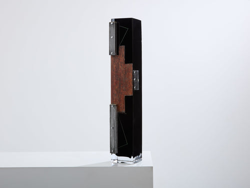 Anatole Riecke Art Deco tall black opaline glass red vase 1939