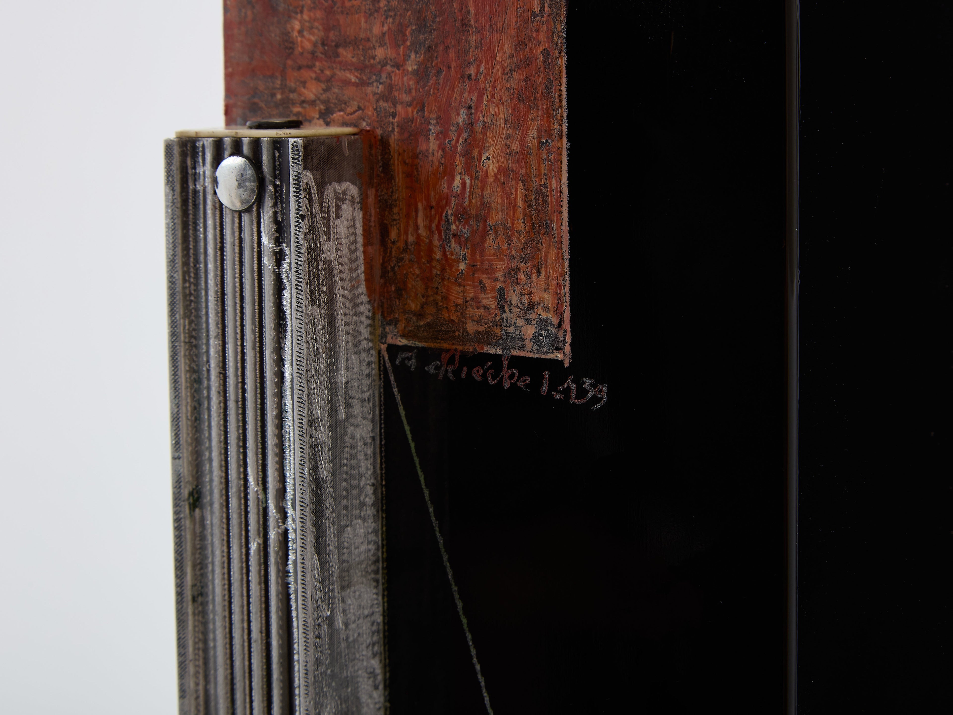 Anatole Riecke Art Deco tall black opaline glass red vase 1939