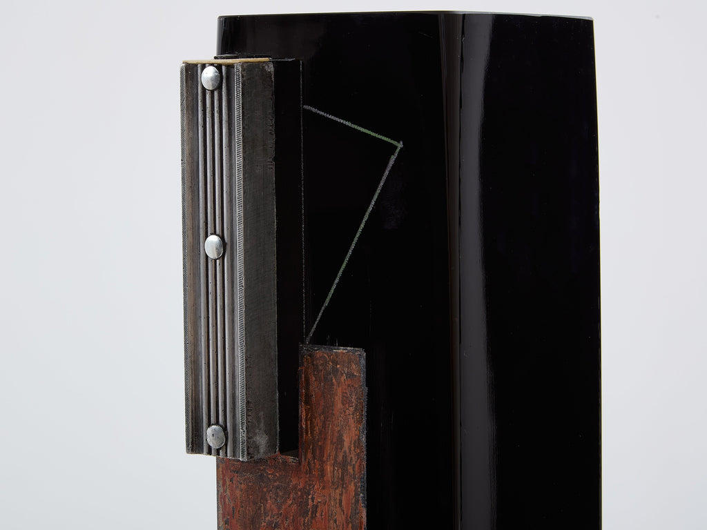 Anatole Riecke Art Deco tall black opaline glass red vase 1939