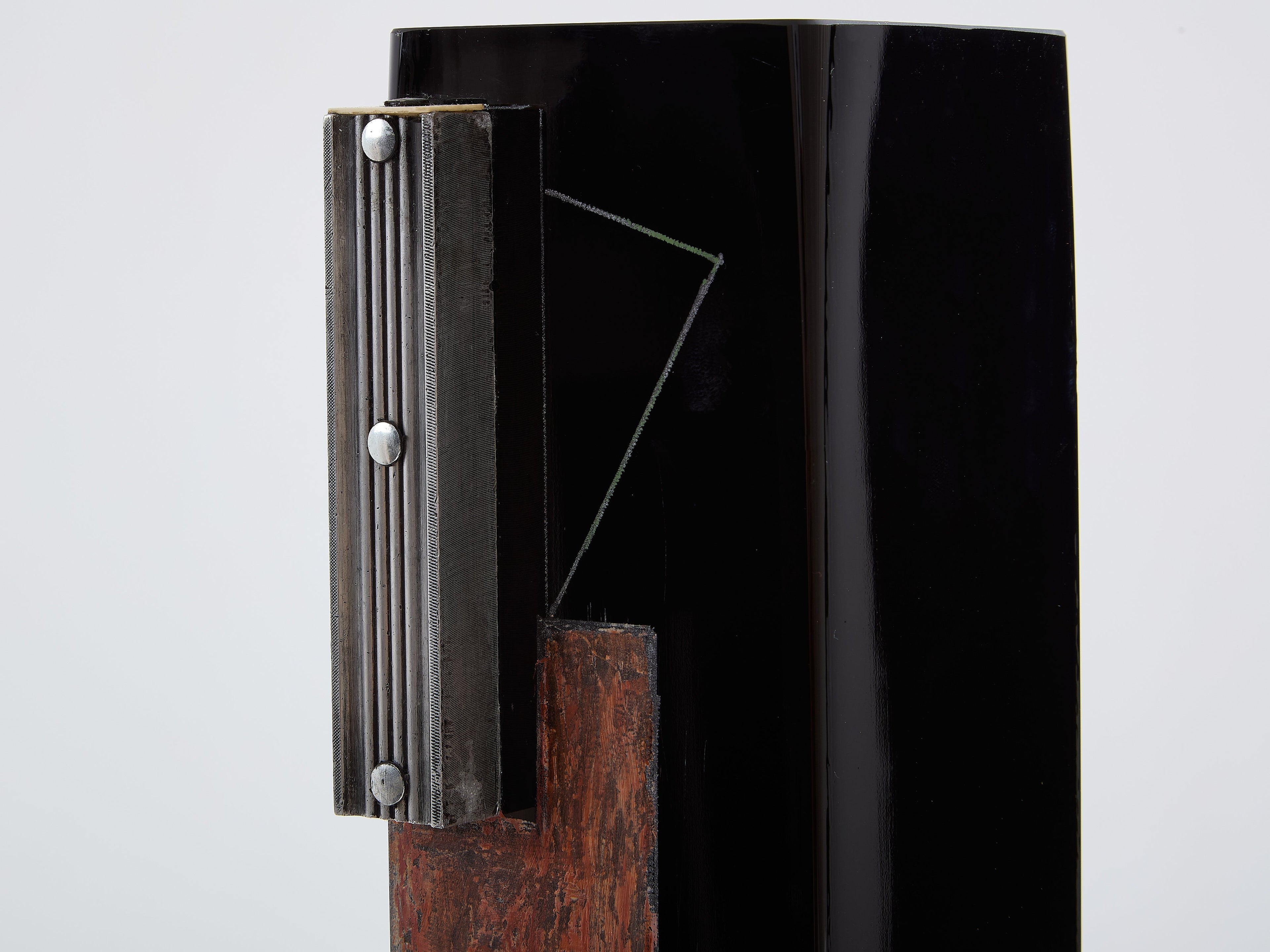 Anatole Riecke Art Deco tall black opaline glass red vase 1939