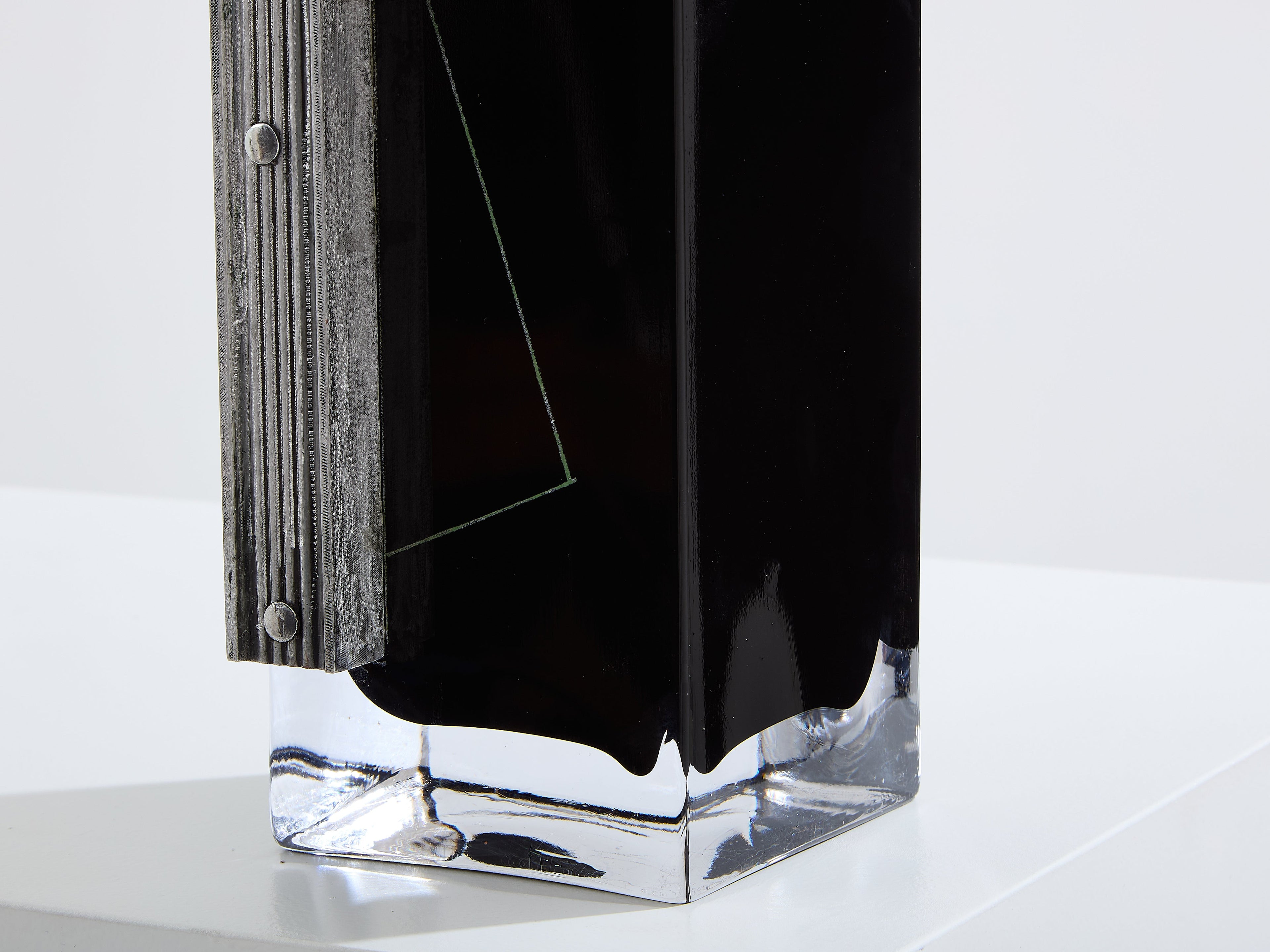Anatole Riecke Art Deco tall black opaline glass red vase 1939