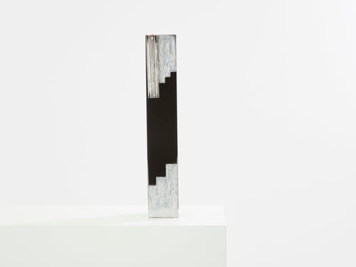 Anatole Riecke Art Deco tall black opaline glass white vase 1939