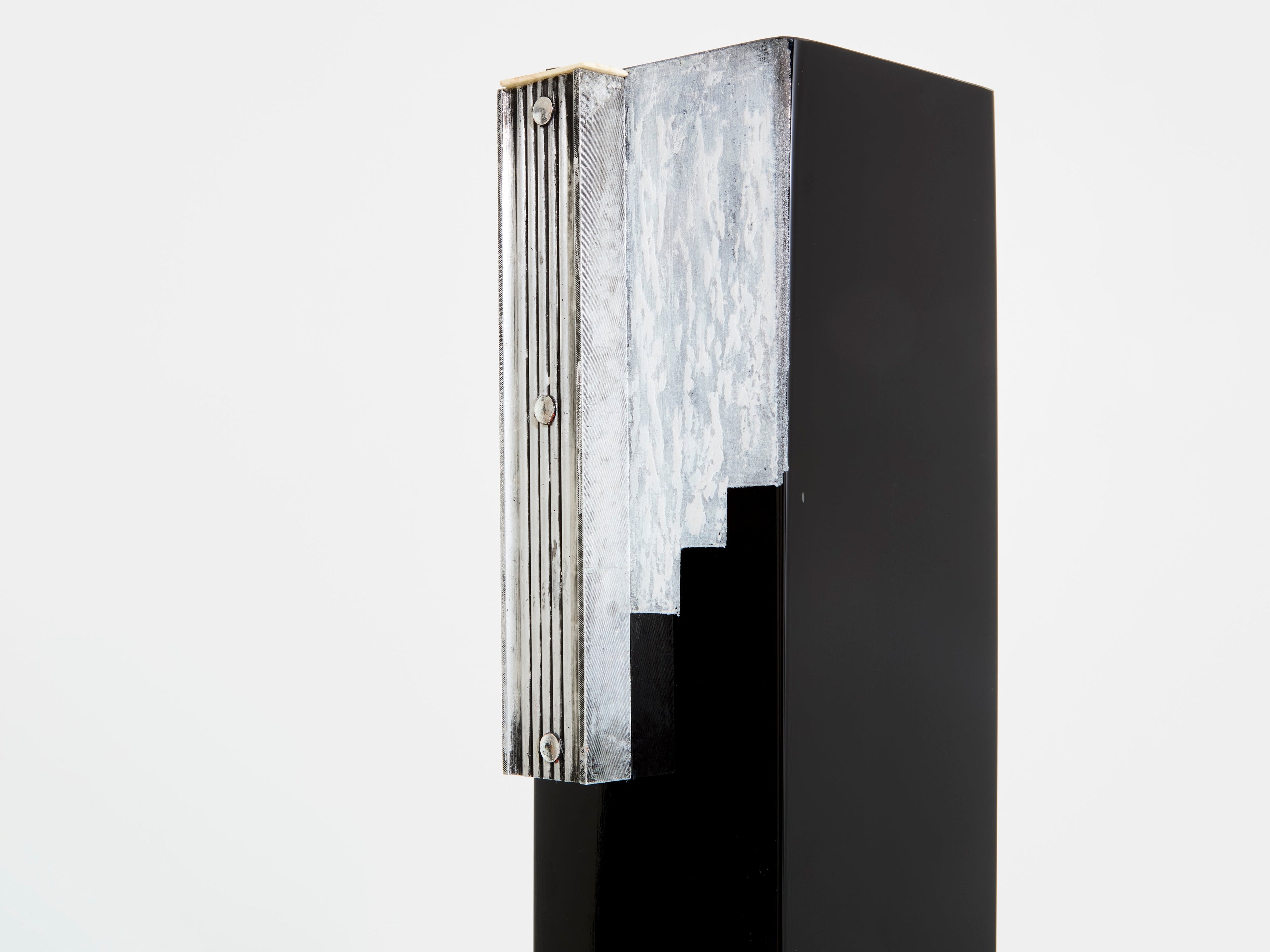 Anatole Riecke Art Deco tall black opaline glass white vase 1939
