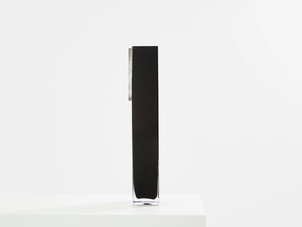 Anatole Riecke Art Deco tall black opaline glass white vase 1939