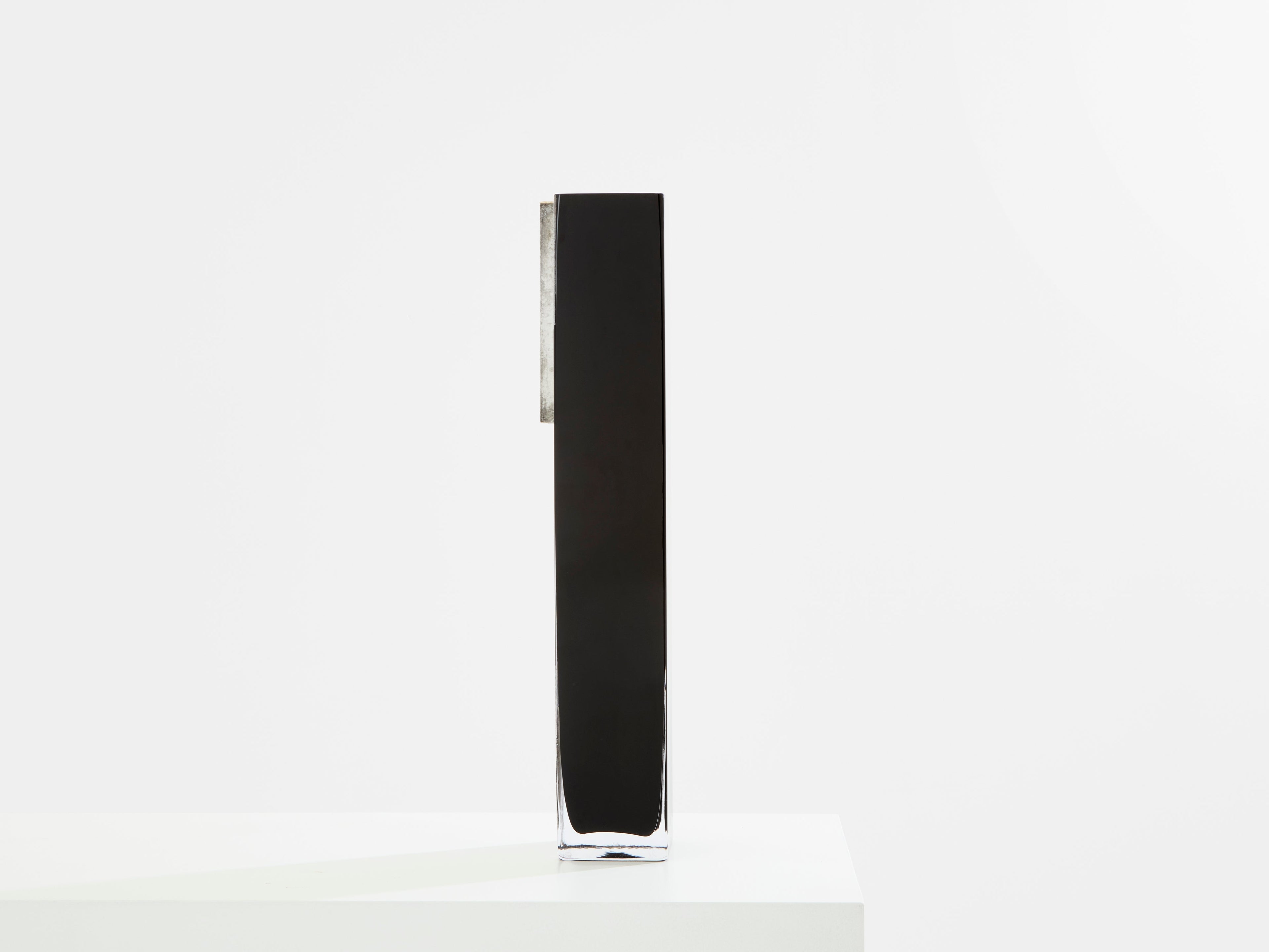 Anatole Riecke Art Deco tall black opaline glass white vase 1939