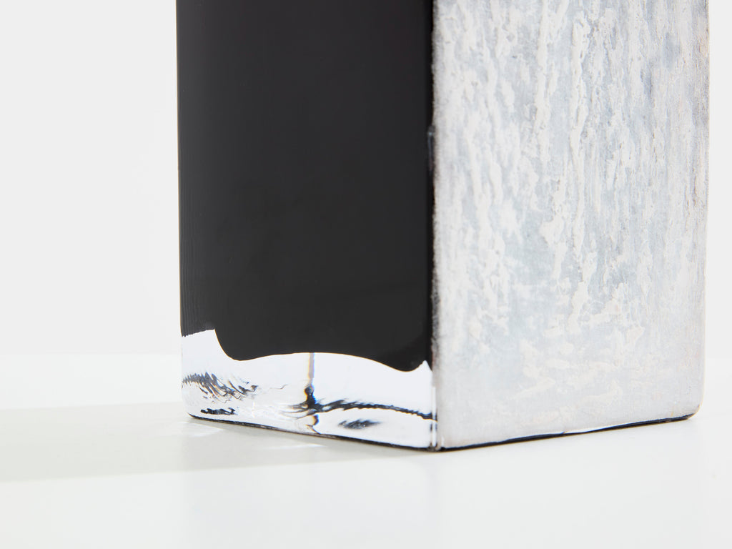 Anatole Riecke Art Deco tall black opaline glass white vase 1939