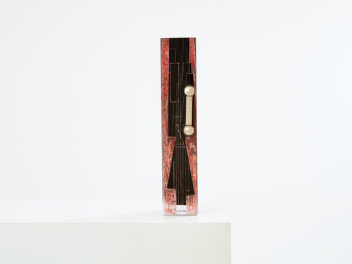 Anatole Riecke French Art Deco tall black opaline glass red vase 1938