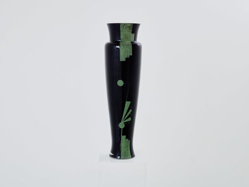 Anatole Riecke French Art Deco tall black opaline glass vase 1951